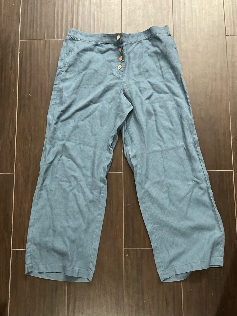 J. Jill Relaxed Blue Button-Front Linen Blend Pants